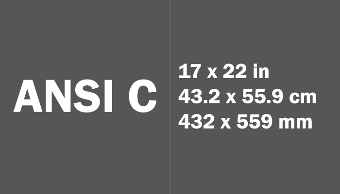 ANSI C Size in cm mm