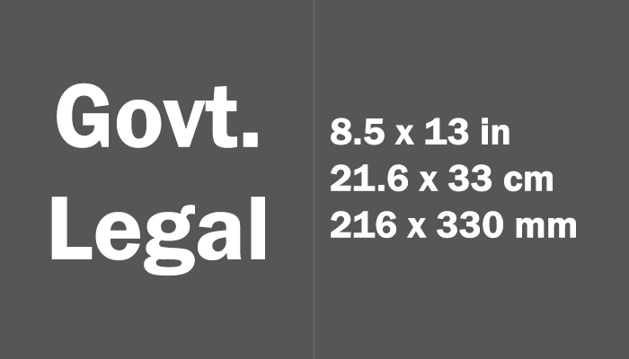 Government Legal Size in cm mm